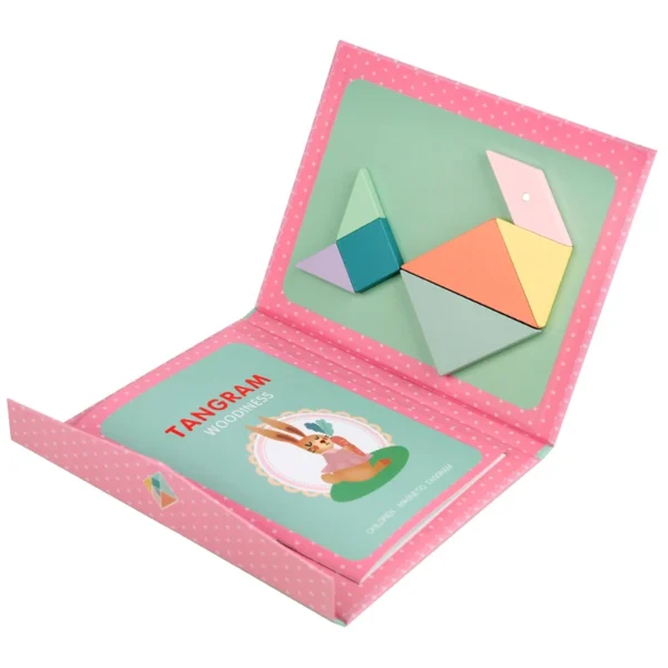 Wooden Jigsaw Magnetic Tangram Puzzle Book Educational montessori