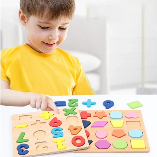 Alphabetic, Arithmetic Number, Geometric Shapes Wooden Puzzle