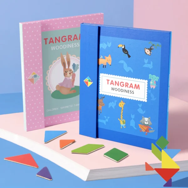 Wooden Jigsaw Magnetic Tangram Puzzle Book Educational montessori