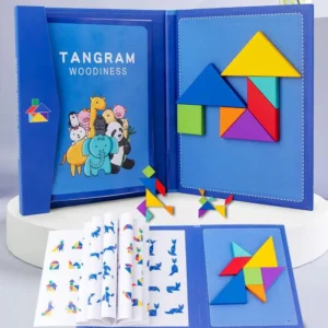 Wooden Jigsaw Magnetic Tangram Puzzle Book Educational montessori