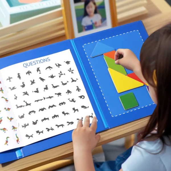 Wooden Jigsaw Magnetic Tangram Puzzle Book Educational montessori