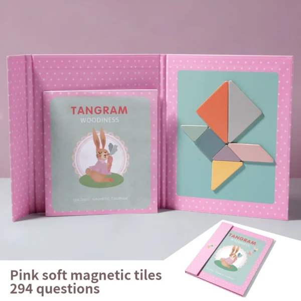 Wooden Jigsaw Magnetic Tangram Puzzle Book Educational montessori