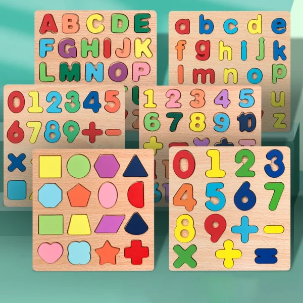 Alphabetic, Arithmetic Number, Geometric Shapes Wooden Puzzle