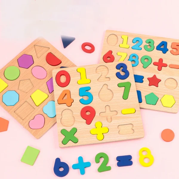Alphabetic, Arithmetic Number, Geometric Shapes Wooden Puzzle