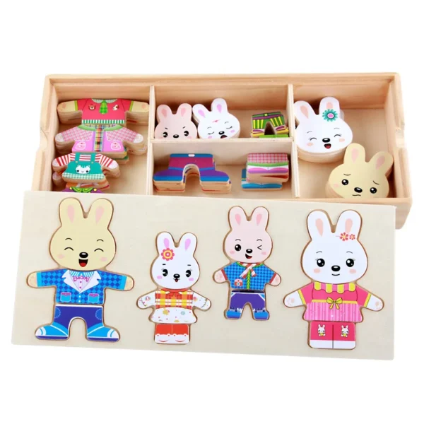 Montessori Little Bears Dress-Up Puzzle– Wooden Jigsaw Fun for Imaginative Play