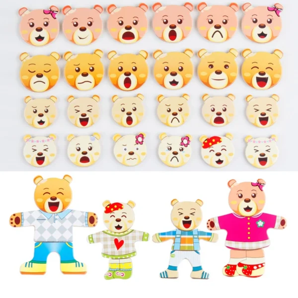 Montessori Little Bears Dress-Up Puzzle– Wooden Jigsaw Fun for Imaginative Play