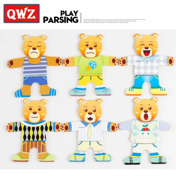 Montessori Little Bears Dress-Up Puzzle– Wooden Jigsaw Fun for Imaginative Play
