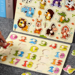Montessori Puzzles Jigsaw Cartoon Animals Fruits 3D Puzzles Educational