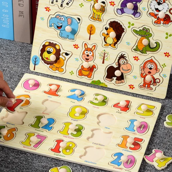 Montessori Puzzles Jigsaw Cartoon Animals Fruits 3D Puzzles Educational