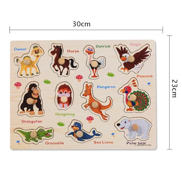 Montessori Puzzles Jigsaw Cartoon Animals Fruits 3D Puzzles Educational