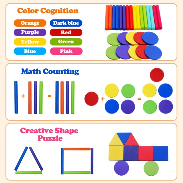 Wooden Matching Montessori Color Sticks for Math Learning