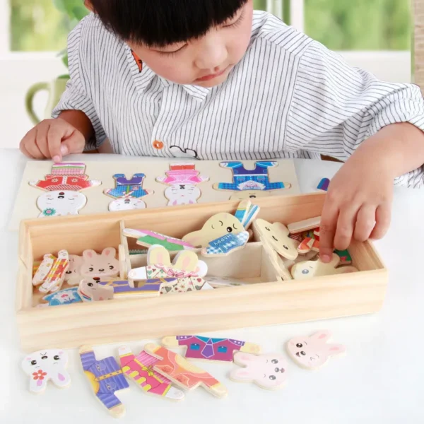 Montessori Little Bears Dress-Up Puzzle– Wooden Jigsaw Fun for Imaginative Play