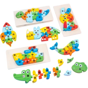 3D Stereoscopic Montessori Wooden Puzzle Cartoon Dinosaur Animal