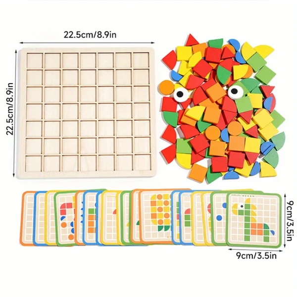 Montessori Wooden Mosaic Puzzle – 120-Piece Creative Shape Learning Set