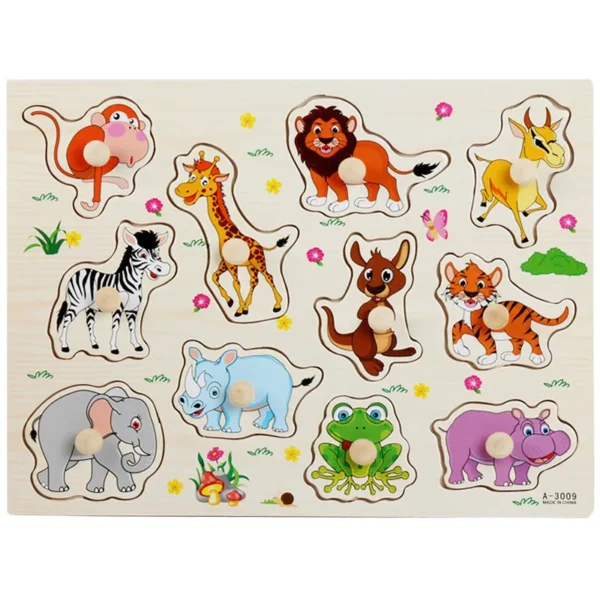Montessori Puzzles Jigsaw Cartoon Animals Fruits 3D Puzzles Educational