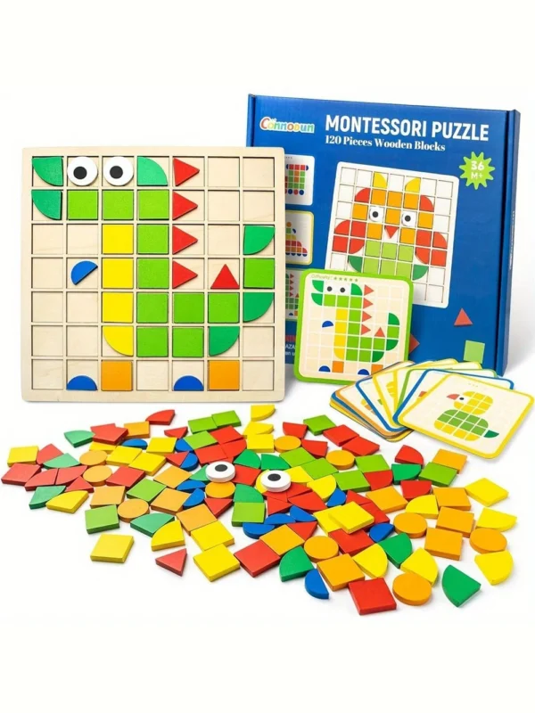 Montessori Wooden Mosaic Puzzle – 120-Piece Creative Shape Learning Set
