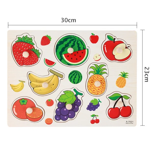 Montessori Puzzles Jigsaw Cartoon Animals Fruits 3D Puzzles Educational