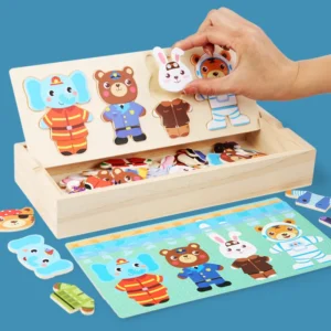 Montessori Little Bears Dress-Up Puzzle– Wooden Jigsaw Fun for Imaginative Play