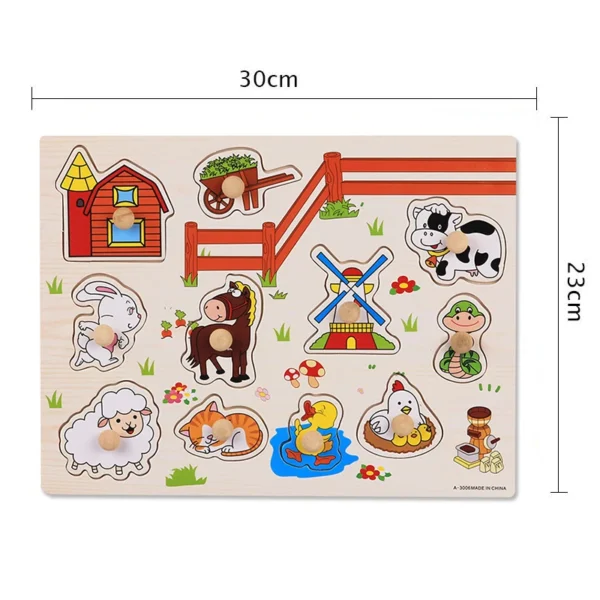 Montessori Puzzles Jigsaw Cartoon Animals Fruits 3D Puzzles Educational