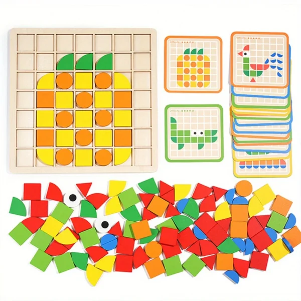 Montessori Wooden Mosaic Puzzle – 120-Piece Creative Shape Learning Set