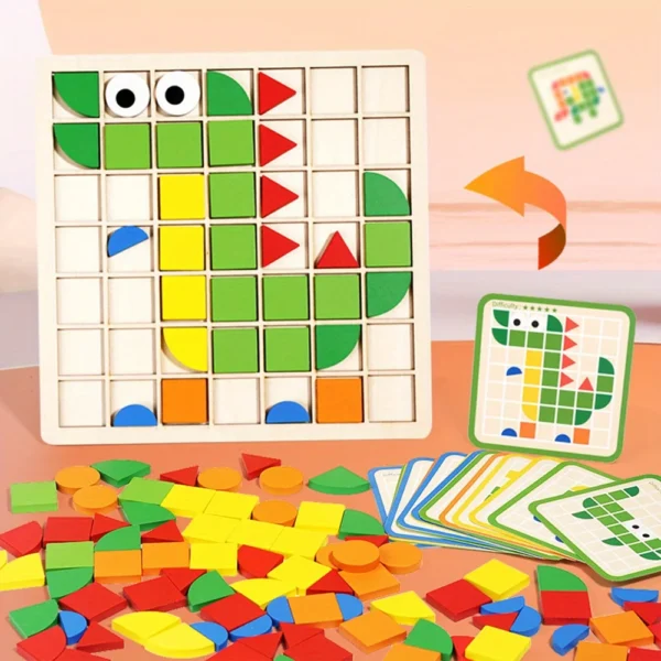 Montessori Wooden Mosaic Puzzle – 120-Piece Creative Shape Learning Set