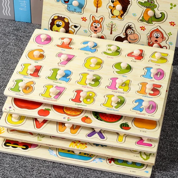 Montessori Puzzles Jigsaw Cartoon Animals Fruits 3D Puzzles Educational