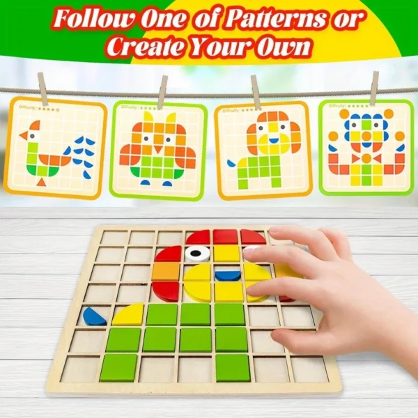 Montessori Wooden Mosaic Puzzle – 120-Piece Creative Shape Learning Set