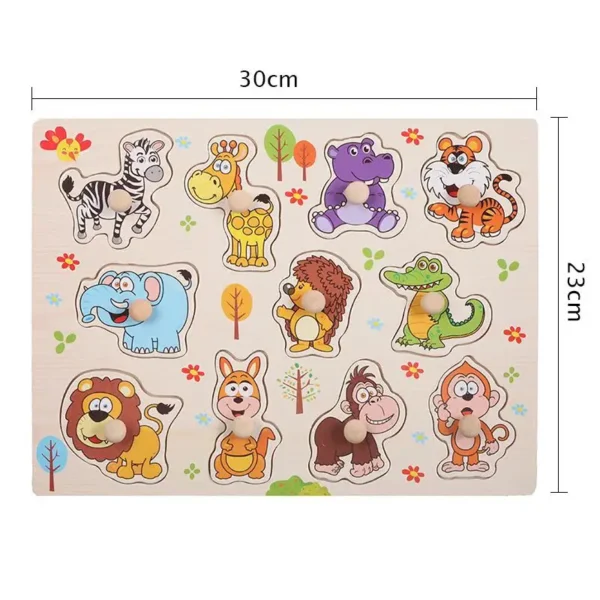 Montessori Puzzles Jigsaw Cartoon Animals Fruits 3D Puzzles Educational